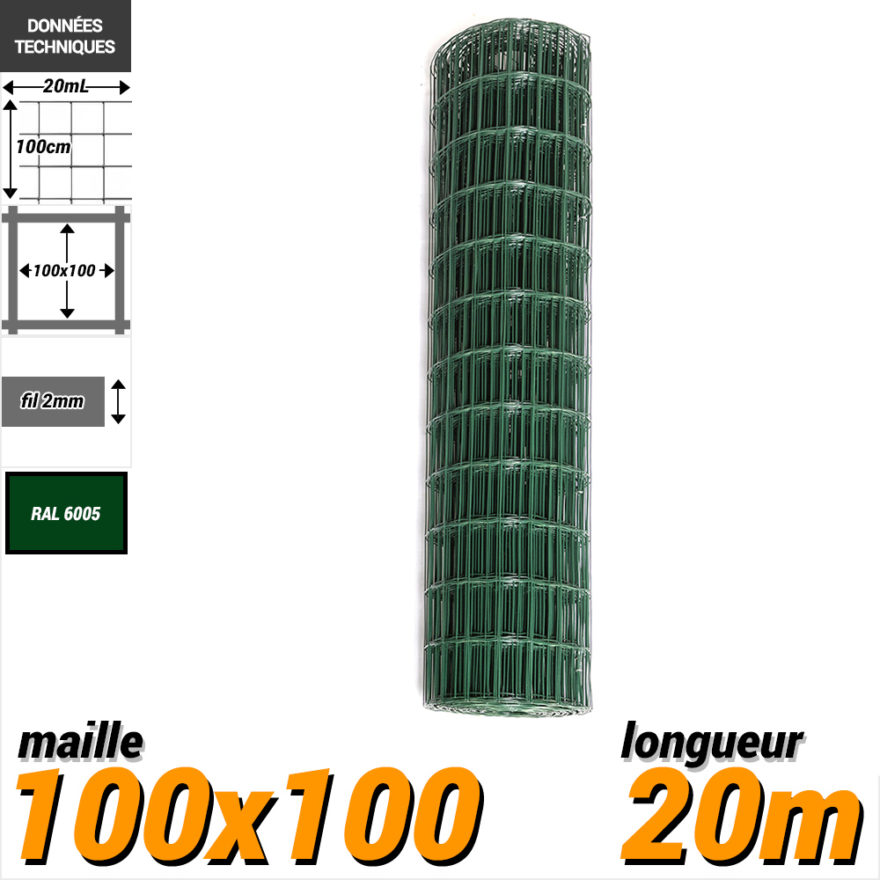 Grillage Soude Detail 100x100 2mm Vert 20m 100 Grillage soudé hauteur 100cm longueur 20metres hauteur 100cm