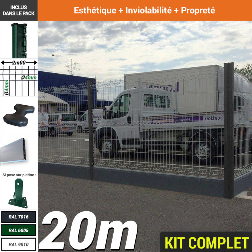 Pack Poteau H Pvc Vert 20m Pack Poteau H Vert RAL 6005 serie 4 avec plaques de soubassement PVC longueur 20m