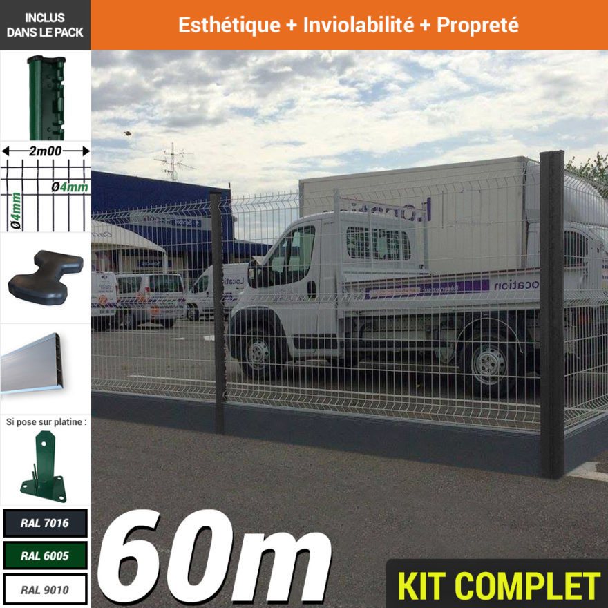 Pack Poteau H Pvc Vert 60m Pack Poteau H Vert RAL 6005 serie 4 avec plaques de soubassement PVC longueur 60m