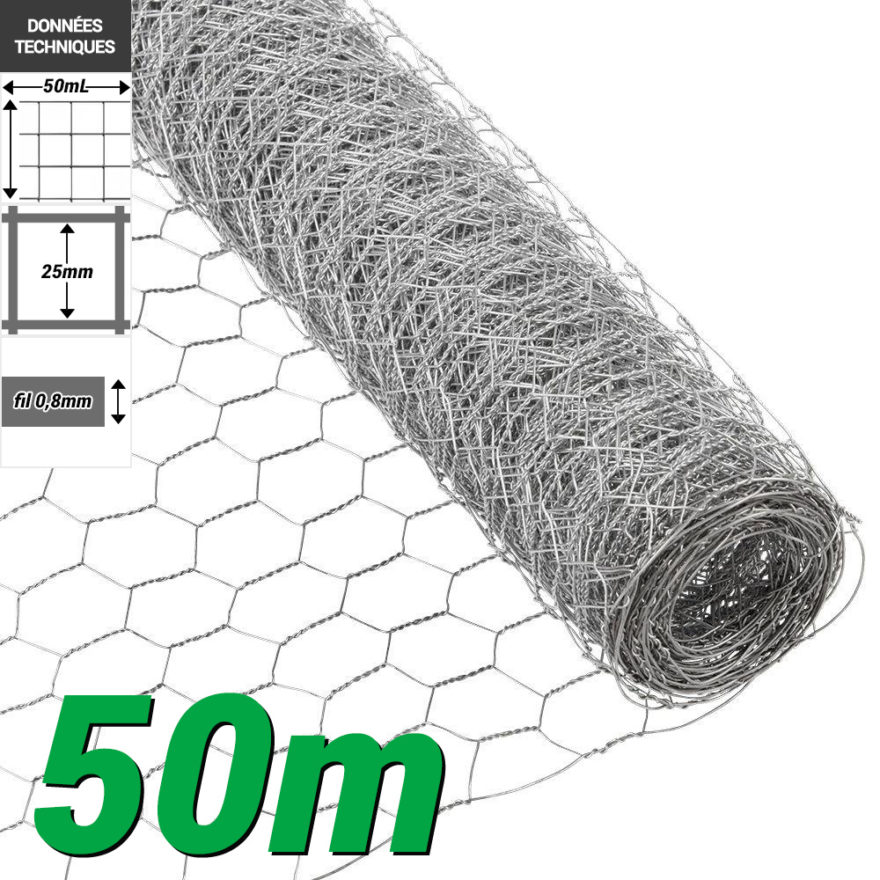Grillage Triple Torsion 25mm Modele Grillage Triple Torsion maille 25mm fil 0.8mm longueur 50m