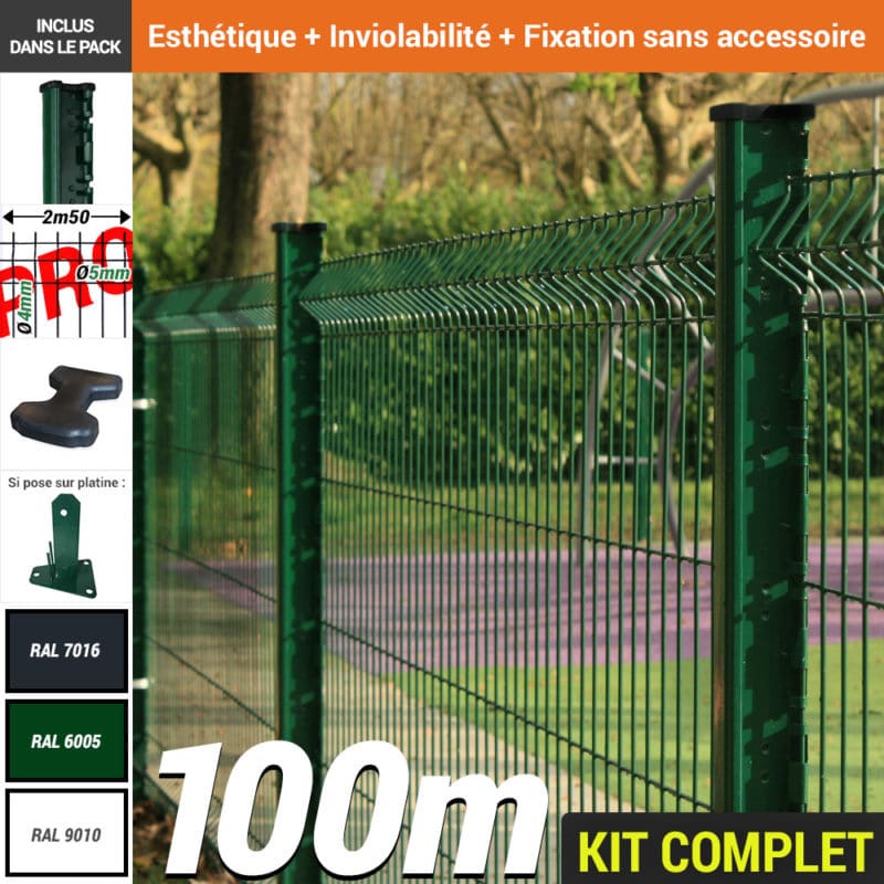 Pack Poteau H Pro Vert 100m Pack poteau H pro fil 4mm vertical 5mm horizontal Vert RAL 6005 Longueur 100m