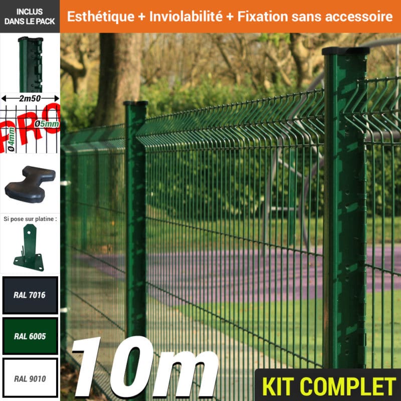 Pack Poteau H Pro Vert 10m Pack poteau H pro fil 4mm vertical 5mm horizontal Vert RAL 6005 Longueur 10m