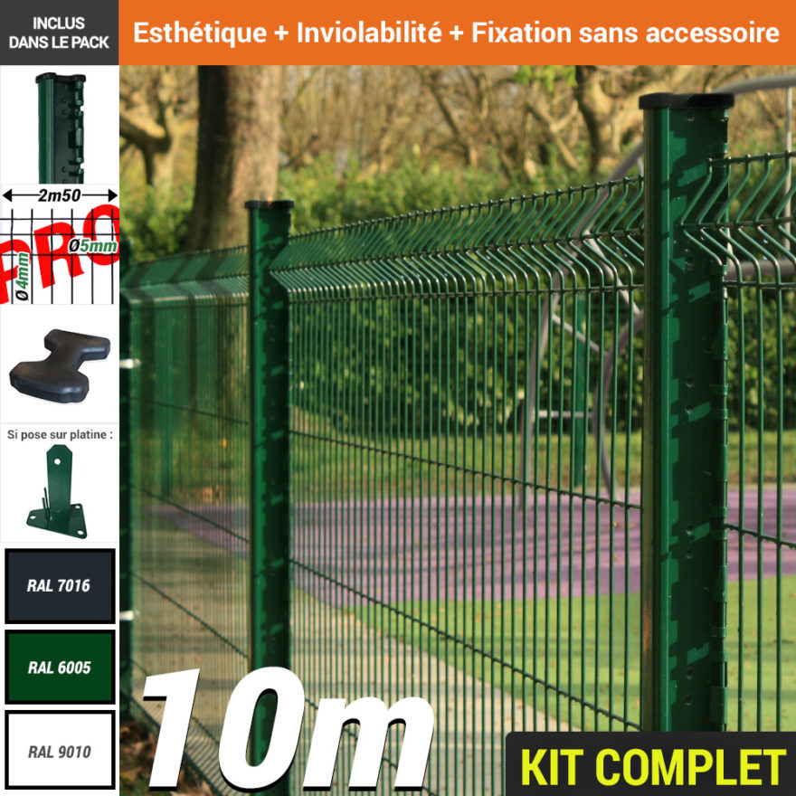 Pack Poteau H Pro Vert 10m Pack poteau H pro fil 4mm vertical 5mm horizontal Vert RAL 6005 Longueur 10m