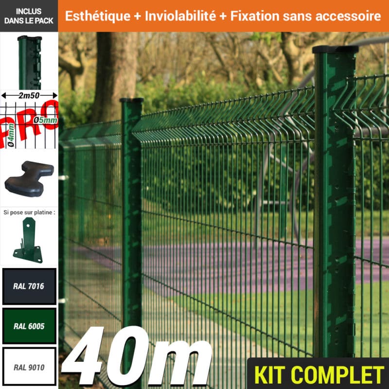 Pack Poteau H Pro Vert 40m Pack poteau H pro fil 4mm vertical 5mm horizontal Vert RAL 6005 Longueur 40m