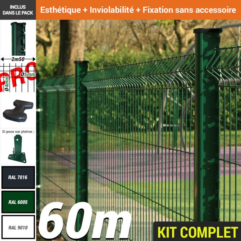 Pack Poteau H Pro Vert 60m Pack poteau H pro fil 4mm vertical 5mm horizontal Vert RAL 6005 Longueur 60m