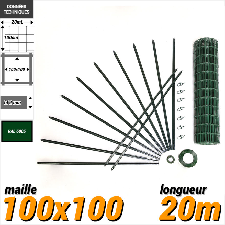 Pack Grillage Soude 100x100 2mm 20m Vert 100 Pack grillage soude longueur 20m maille 100x100 fil2mm hauteur 100cm