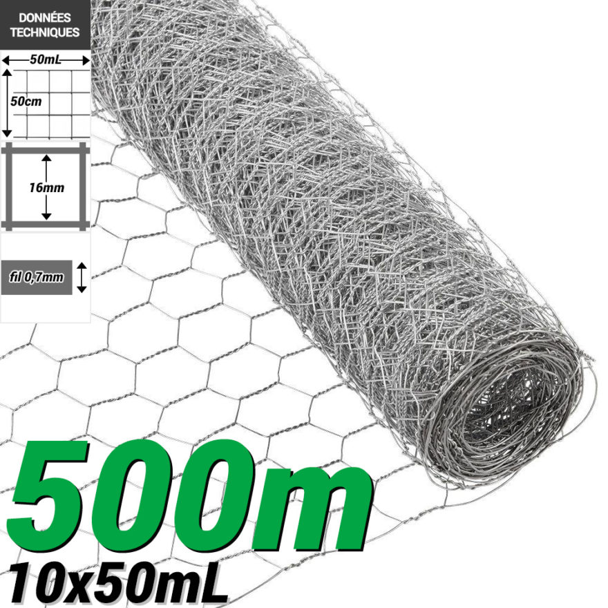 Pack Grillage Triple Torsion 500m 16mm H50 Pack grillage Triple Torsion Longueur 500m maille 16mm hauteur 50cm fil 0.7mm