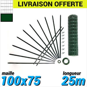 Pack Grillage Soude 100x75 25m kit grillage soude longueur 25m maille 100x75 vert