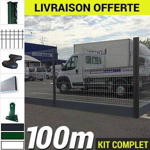 Pack Poteaux H Serie4 Pvc 100m Kit grillage rigide avec panneau longueur 100m plaque soubassement pvc beton