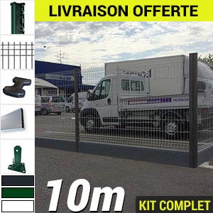 Pack Poteaux H Serie4 Pvc 10m Kit grillage rigide avec panneau longueur 10m plaque soubassement pvc beton