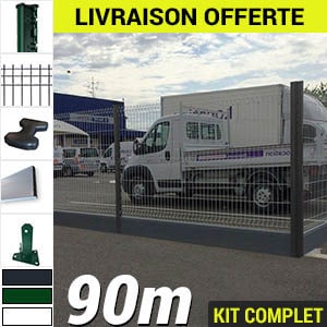 Pack Poteaux H Serie4 Pvc 90m Kit grillage rigide avec panneau longueur 90m plaque soubassement pvc beton
