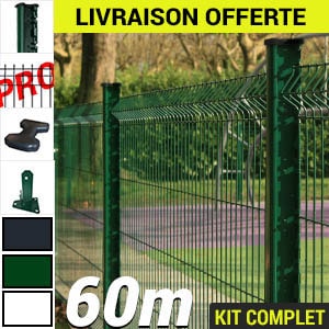 Pack Poteaux H Serie45 Pro 60m Kit grillage rigide professionnel complet clôture prêt à poser longueur 60m
