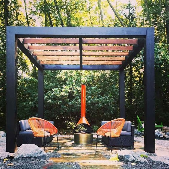 Pergola couleur bois et noire luxe