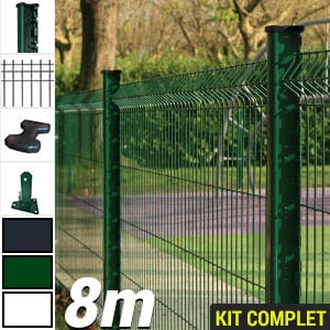 Pack Poteaux H Vert 8m Kit grillage rigide : Grillage rigide poteau H vert 8m