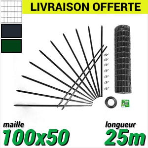 Pack Grillage Soude 100x50 25m kit grillage soude longueur 25m maille 100x50 vert ou gris anthracite