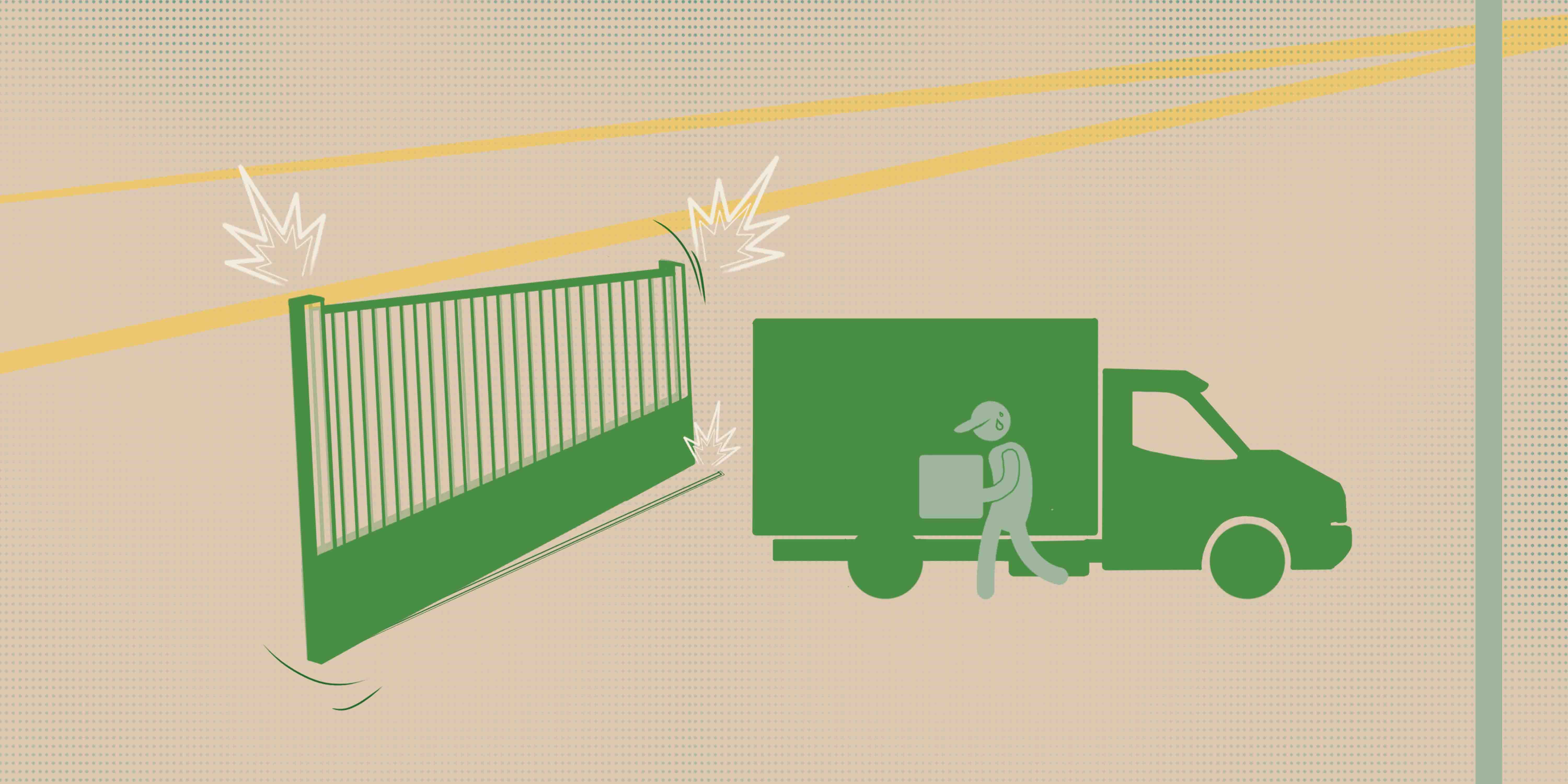 Illustration d'un camion qui heurte un portail
