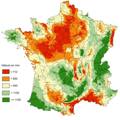 Carte des précipitations annuelles en France