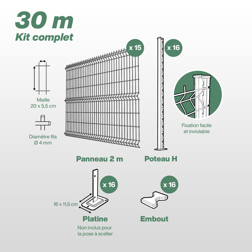 Kit Panneau Grillage Rigide Poteaux Fixations