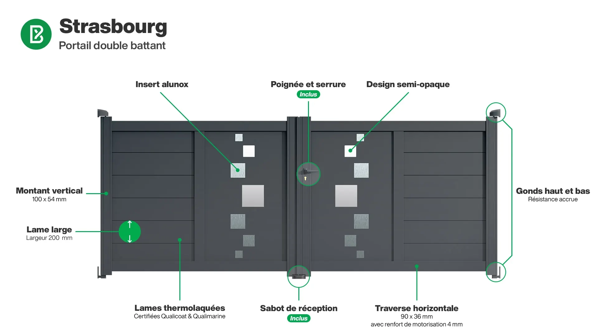 Portail : Infographie du portail aluminium double battant STRASBOURG