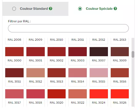 palette nuancier couleur rouge