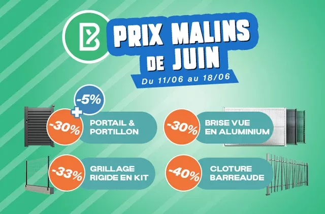 Bodeor : Profitez de réductions sur nos kits de grillage rigide, portail aluminium et brise vue.