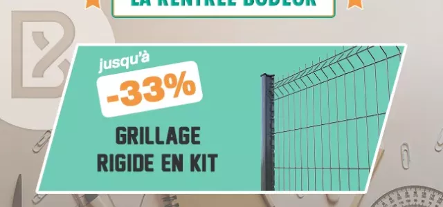 Bodeor : Profitez des réductions sur nos kits de grillage rigide, portail aluminium et brise vue.