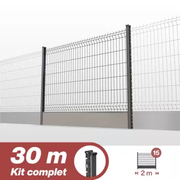 Illustration du produit Kit grillage rigide poteaux H + soubassement PVC - longueur 30 mètres