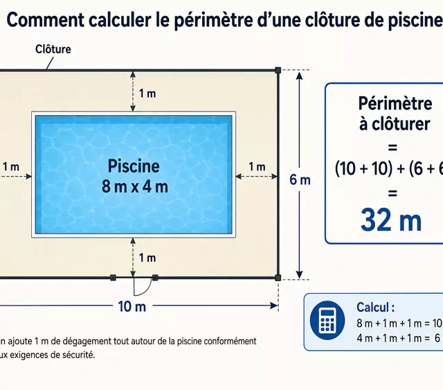 Clôture piscine : calcul du périmètre d'une piscine rectangulaire