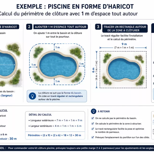 Clôture piscine : calcul du périmètre d'une piscine en haricot