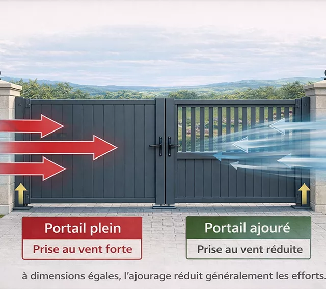 Portail : différence de forces du vent exercées sur un portail plein ou ajouré