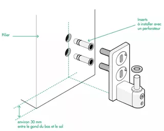 Portail : Fixation du gond du bas d'un portail aluminium double battant