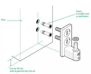 Portillon : installation du gond du bas d'un portillon aluminium
