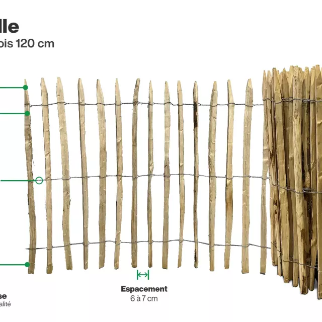 Infographie : Ganivelle 120 cm clôture en bois naturel