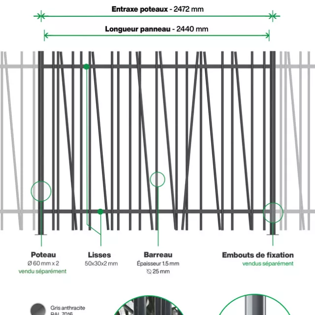 Cloture : Infographie d'une clôture barreaudée MACZEN  Infographie d'une clôture barreaudée MACZEN