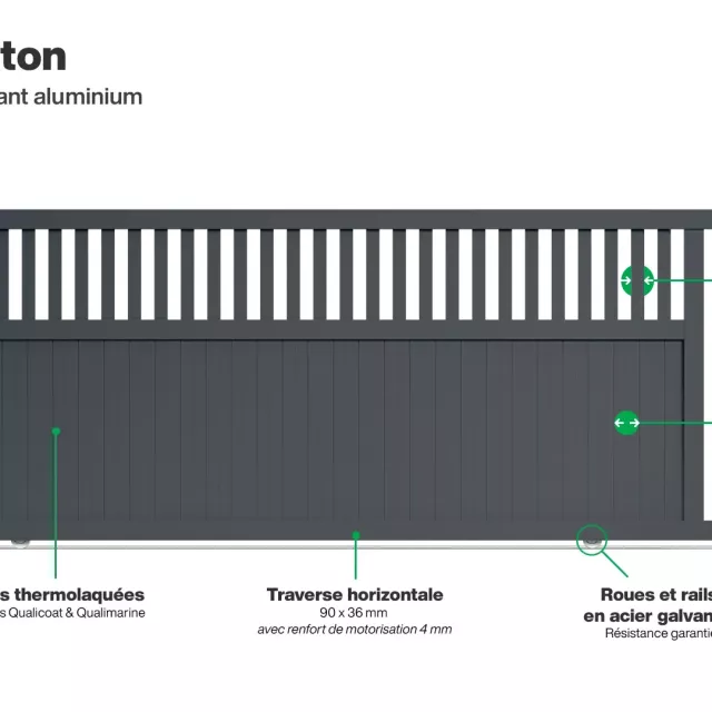 Portail : Infographie d'un portail coulissant aluminium modèle WELLINGTON