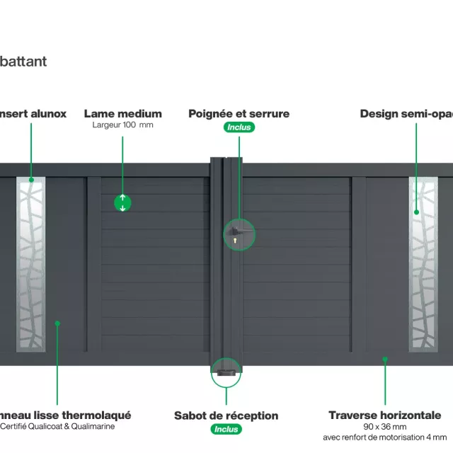 Portail : Infographie du portail aluminium double battant JEREZ
