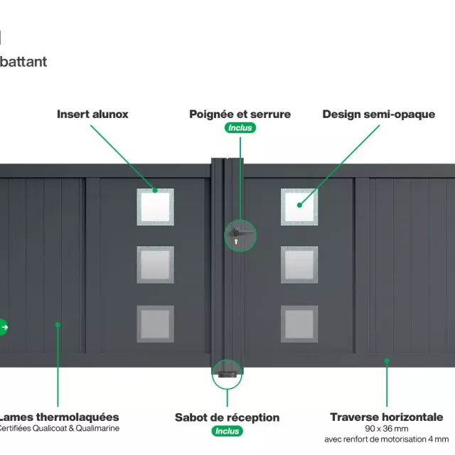 Portail : Infographie du portail aluminium double battant NASSAU