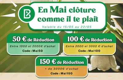 Bodeor : Profitez de réductions sur nos kits de grillage rigide, portail aluminium et brise vue.