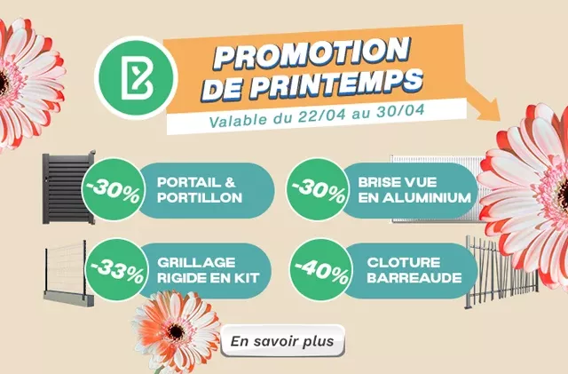 Bodeor : Profitez de réductions sur nos kits de grillage rigide, portail aluminium et brise vue.