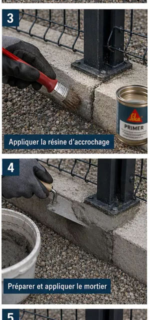 Tutoriel en image pour la réparation d'une fissure du ciment à l'emplacement d'un poteau