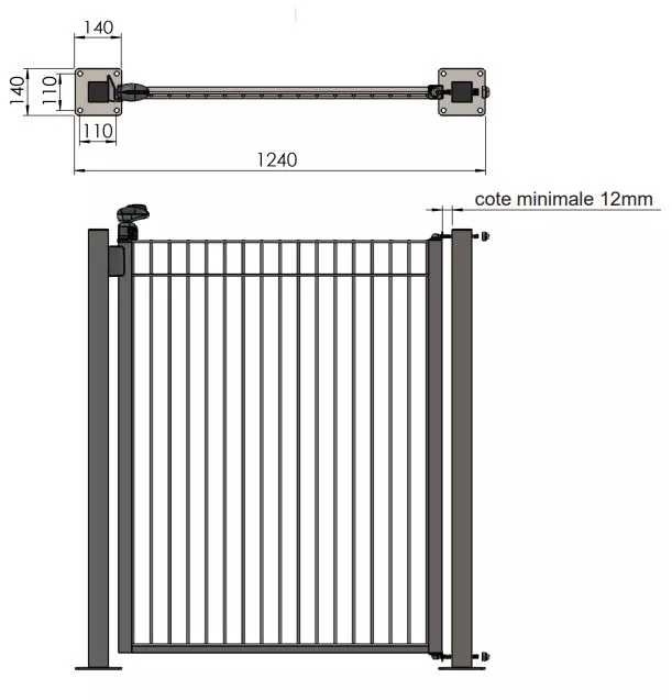 Portillon piscine : plan avec côtes détaillées