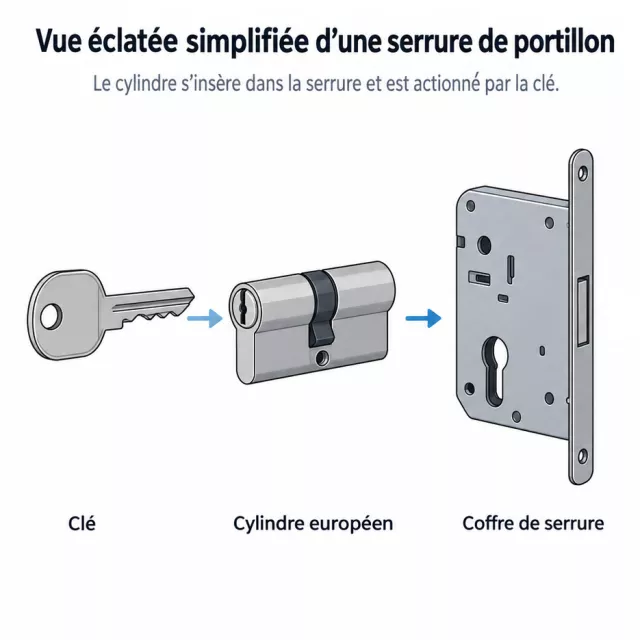 Vue éclaté d'une serrure