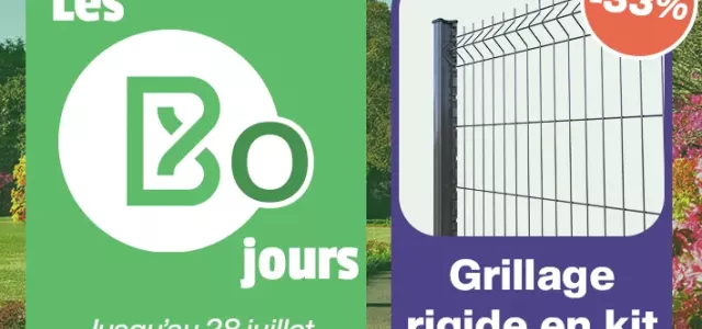 Bodeor : Profitez des réductions sur nos kits de grillage rigide, portail aluminium et brise vue.
