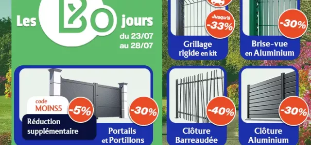 Bodeor : Profitez des réductions sur nos kits de grillage rigide, portail aluminium et brise vue.