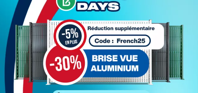 Bodeor : Profitez des réductions sur nos kits de grillage rigide, portail aluminium et brise vue.