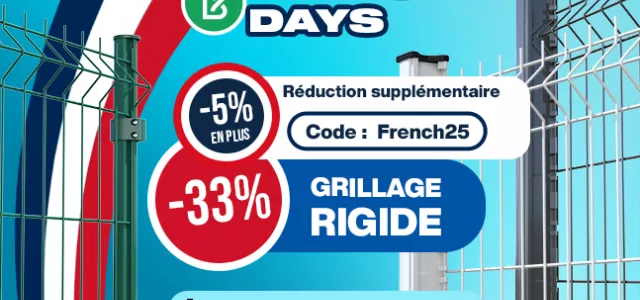 Bodeor : Profitez des réductions sur nos kits de grillage rigide, portail aluminium et brise vue.