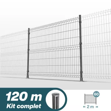 Illustration du produit Kit grillage rigide poteaux ronds - longueur 120 mètres