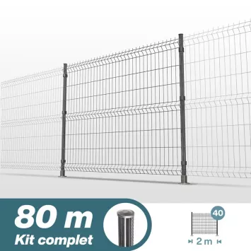 Illustration du produit Kit grillage rigide poteaux ronds - longueur 80 mètres