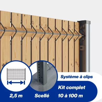 Illustration du produit Kit grillage rigide poteaux à clip EKLIPS® avec occultation bois (Ø4/5mm)