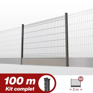 Illustration du produit Kit grillage rigide poteaux H + soubassement PVC - longueur 100 mètres
